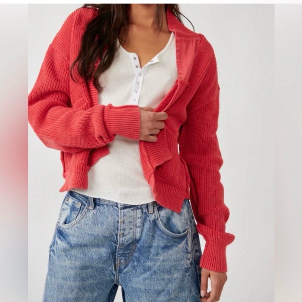 We The Free Vibrant Coral Cardigan